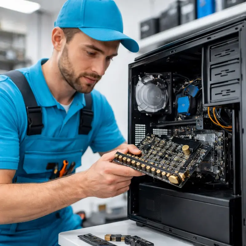 Мастер устанавливает звуковую карту на ПК в Гатчине